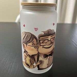 Frosted Can Shaped Glass Cup with Bamboo Lid and plastic Straw BPA-Free .16
OZ